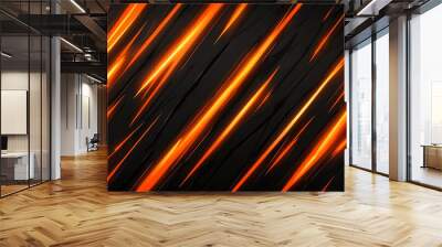 Abstract metallic orange black background with contrast stripes reflective neon arrow pattern. Wall mural