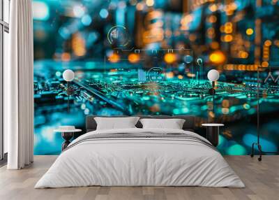 Advanced Technology and Computer Networking, Digital Circuitry and Hardware, Futuristic Concept Wall mural