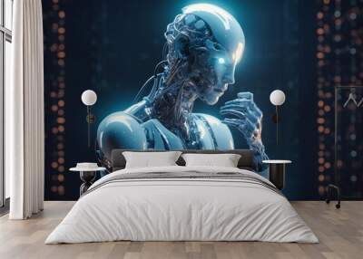 An Artificial Intelligence robot thinking concept design Wall mural