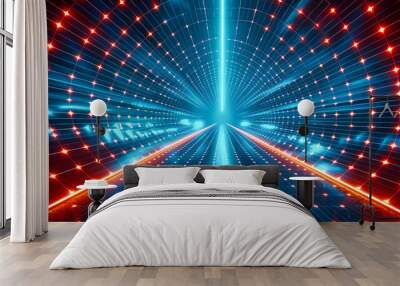 Into the Digital Abyss: A Futuristic Tunnel Illuminated by the Bright, Endless Possibilities of Technology Wall mural