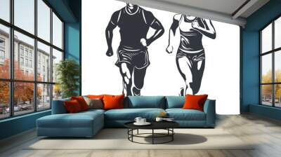 People running activity vector design  illustration black & white Wall mural