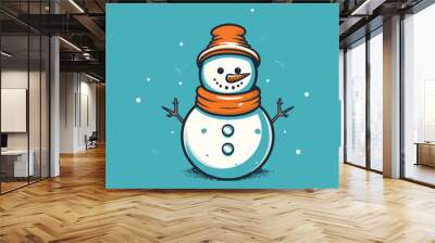 Vector Cartoon Snowman  Wall mural