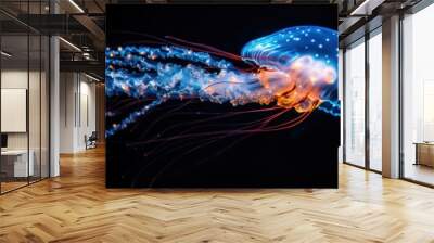 A glowing jelly fish with dark background Wall mural