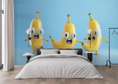 A group of cute 3D cartoon characters of banana funny Wall mural