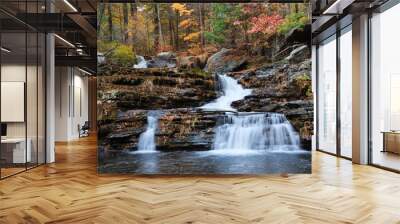 autumn waterfall in mountain with foliage Wall mural