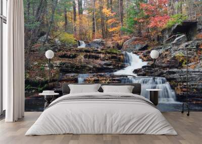 autumn waterfall in mountain Wall mural