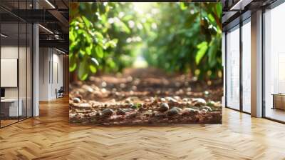 Avocado plant with fruit in plantation farm field Wall mural