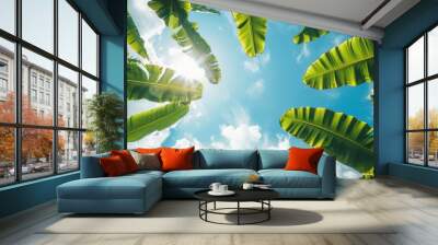 background of fresh banana plant leaf with copy space Wall mural