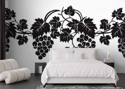 Black vector illustration border drawing design of grape leaf vine Wall mural