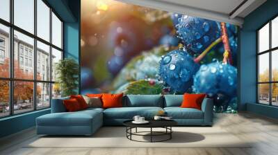 Blueberry plant with fruit in plantation farm Wall mural