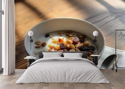 Breakfast cereal with raisin and milk Wall mural