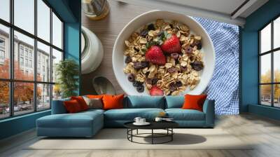 Breakfast cereal with raisin and milk Wall mural