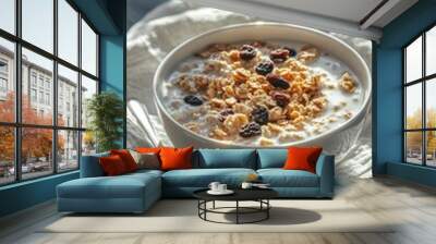 Breakfast cereal with raisin and milk Wall mural