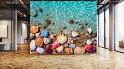 Close-up view of colorful shells in sea water. Summer tropical vacation concept. Wall mural