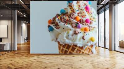 Closeup macro view of tasty cone ice cream. Wall mural