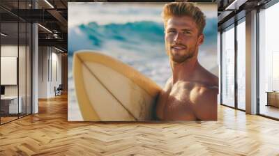 Closeup portrait of a male surfer in tropic beach Wall mural