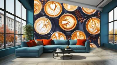 Collection of typical latte coffee art patterns . Wall mural