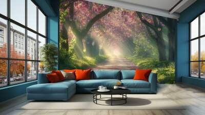 Colorful tree with Spring woods Wall mural