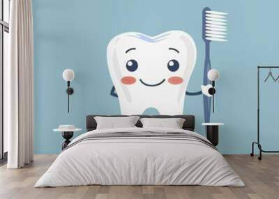 Cute happy cartoon character of tooth. Wall mural