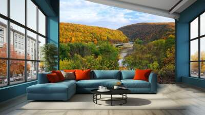 Delaware Water Gap panorama in Autumn Wall mural