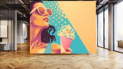 Flat vector abstract vector poster with theme of hot summer and ice cream Wall mural