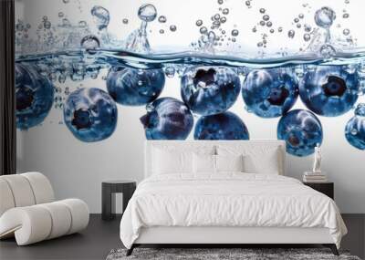 Fresh blueberry with water splash in air Wall mural