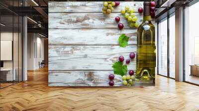 Fresh grape, grape wine bottle over texture background Wall mural