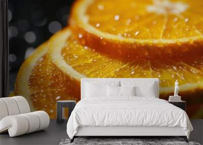 Fresh juicy orange fruit slice closeup macro view with texture Wall mural