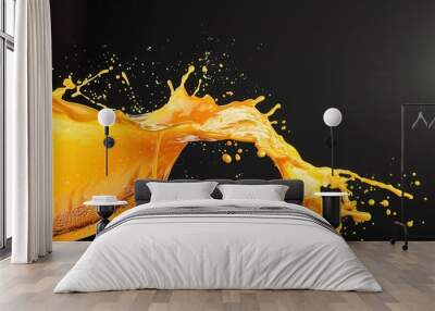 Fresh orange fruit with juice splash closeup view Wall mural