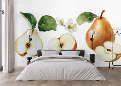 Fresh pear fruit isolated over white background Wall mural