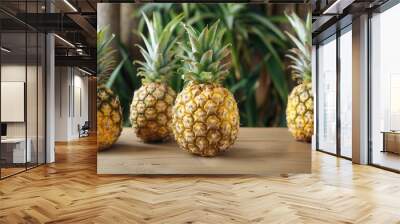 Fresh pineapple on table closeup Wall mural