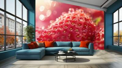 Fresh strawberry fruit closeup macro view Wall mural