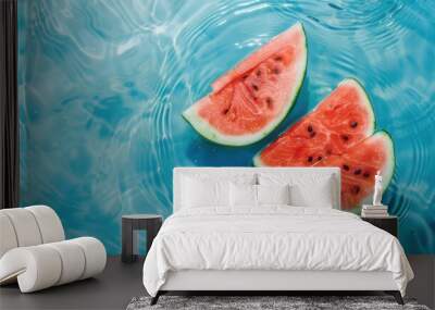 Fresh sweet ripe watermelon slices in water Wall mural