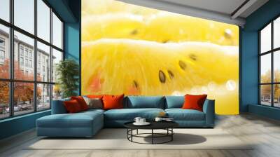 Fresh sweet ripe yellow watermelon slices macro closeup view Wall mural