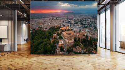 Granada Alhambra aerial view sunrise Wall mural