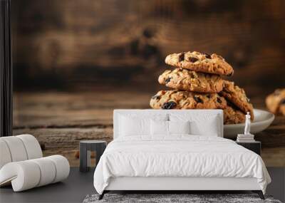 Homemade raisin cookies closeup view Wall mural