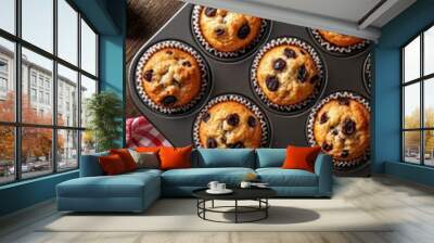 Homemade Raisin cupcake closeup view Wall mural