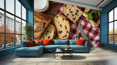 Homemade sliced Raisin bread closeup view Wall mural