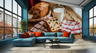 Homemade sliced Raisin bread closeup view Wall mural