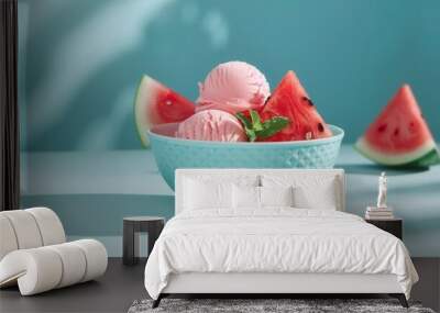 Ice cream with fresh sweet ripe watermelon closeup view Wall mural