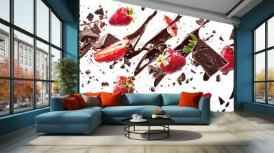 Juicy ripe strawberry fruit with chocolate splash Wall mural