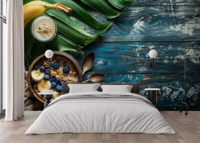 Luxury breakfast with fresh banana fruit closeup view Wall mural