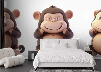 Monkey. 3D rendering cute animal isolated over white background. Wall mural