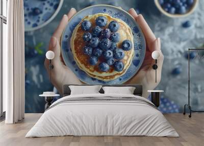 Pancake in plate with blueberry fruit Wall mural