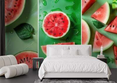 Photo collage of fresh sweet ripe watermelon slices Wall mural