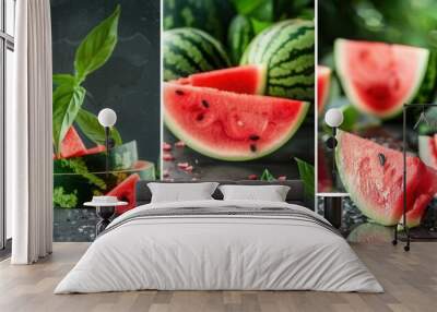 Photo collage summer theme with watermelon Wall mural