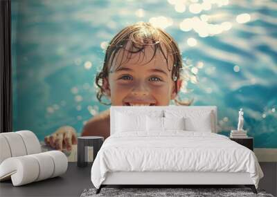 Portrait of smiling childern having fun in swimming pool Wall mural