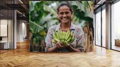 Portrait of smiling farmer in banana plantation farm field Wall mural