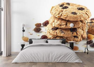 Raisin cookies closeup view isolated over white background Wall mural