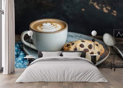 Raisin cookies with coffee on table Wall mural